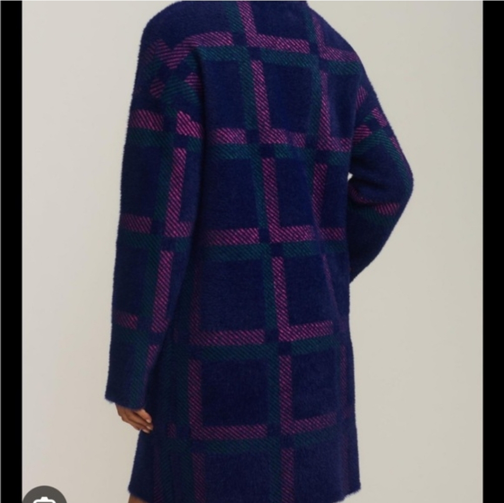 NWOT NVLT Women's Blue and Pink Eyelash Knit Plaid Coat - Picture 3 of 12
